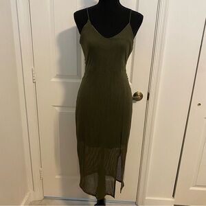 Express Olive Green Midi Slip Dress with Side Slit Size M - Item 0164